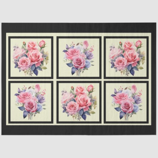 Roze rozen betegelde decoupage tissuepapier (Voorkant)