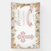 Roze rozen |Bevestiging van gedroogde Grassen Flor Spandoek (Verticaal)