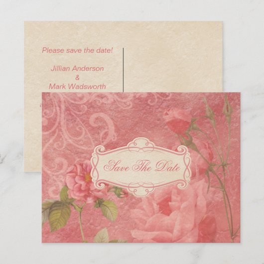  Roze Rozen Bewaar De Datum Aankondigingskaart (Voorkant / Achterkant)