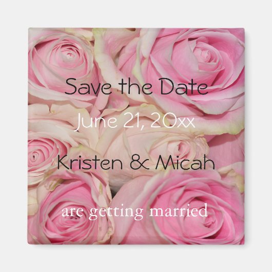 Roze Rozen Bewaar de datum Magneet (Voorkant)