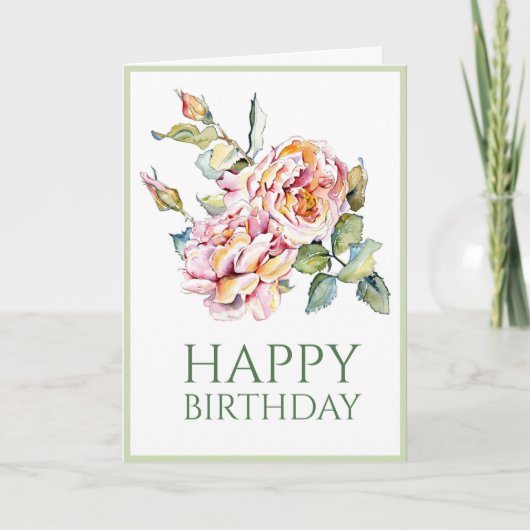 Roze rozen Birthday 5x7 gevouwen Kaart (Voorkant)