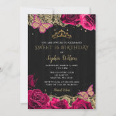  roze rozen Black Gold Lace Sweet 16 Kaart (Voorkant)