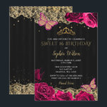 roze rozen Black Gold Lace Sweet 16 Kaart<br><div class="desc">Elegant  roze Roses Butterflies Black Gold Lace Sweet 16 Birthday Invitation</div>