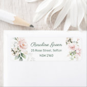 Roze rozen blad terugkeeradres etiket (Insitu)