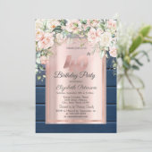 Roze Rozen, Blauw Hout Roos Goud 40e Verjaardag Kaart (Staand voorkant)