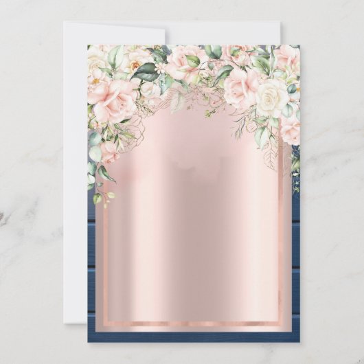 Roze Rozen, Blauw Hout Roos Goud 40e Verjaardag Kaart (Achterkant)