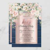 Roze Rozen, Blauw Hout Roos Goud 40e Verjaardag Kaart (Voorkant / Achterkant)