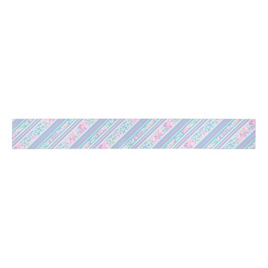 Roze Rozen Blauw, Roze, Witte Strepen 3-inch Lint (Voorkant)