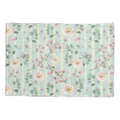 Roze Rozen Blauw Witte Strepen Kussensloop (Achterkant-Links)