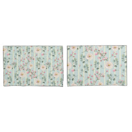 Roze Rozen Blauw Witte Strepen Kussensloop