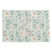 Roze Rozen Blauw Witte Strepen Kussensloop (Achterkant-Rechts)