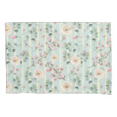 Roze Rozen Blauw Witte Strepen Kussensloop (Voorkant-Links)