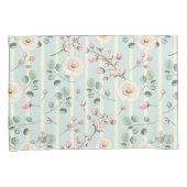 Roze Rozen Blauw Witte Strepen Kussensloop (Voorkant-Rechts)