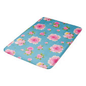 Roze rozen blauwe bloempatroon elegante decoratie badmat (Gekanteld)
