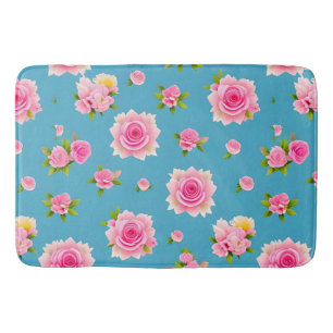 Roze rozen blauwe bloempatroon elegante decoratie badmat