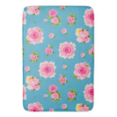 Roze rozen blauwe bloempatroon elegante decoratie badmat (Voorkant Verticaal)
