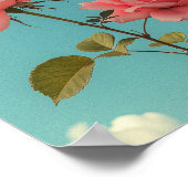 Roze Rozen Blauwe Lucht Botanische Bloemkunst Poster (Hoek)