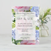 Roze rozen & blauwe Plumbago Sip & See Kaart (Staand voorkant)
