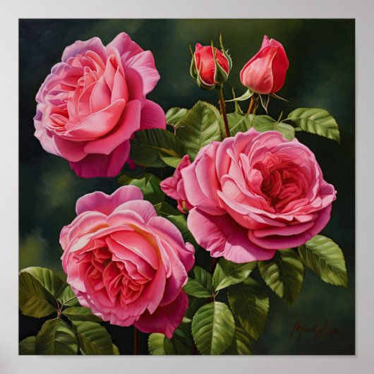 Roze Rozen Bloem Art Print Poster (Voorkant)