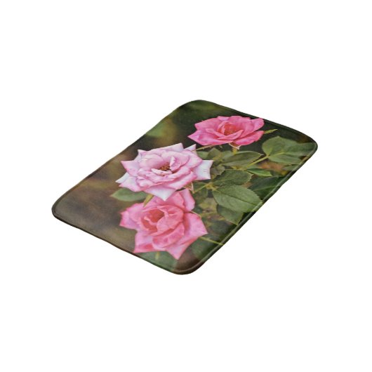 Roze Rozen Bloem Art Tuin Badmat tapijt (Gekanteld)