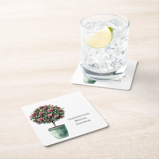 Roze Rozen Bloem Boom Bruiloft Kartonnen Onderzetters (Insitu)