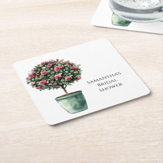 Roze Rozen Bloem Boom Bruiloft Kartonnen Onderzetters (Schuin)
