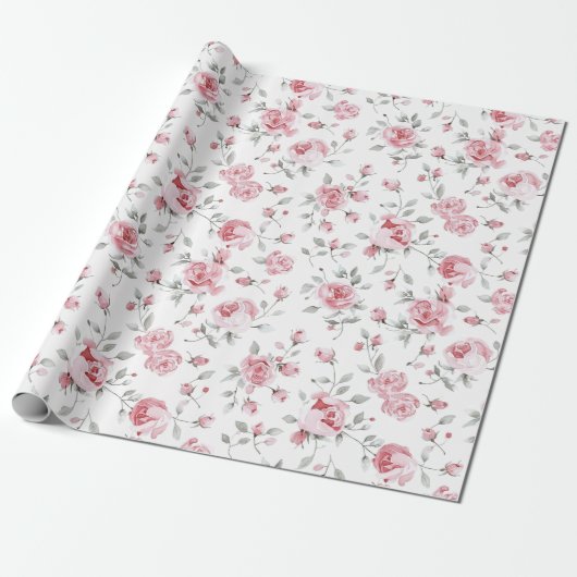 Roze Rozen Bloem Bouquet Bruidsfeest Cadeaupapier (Uitgerold)