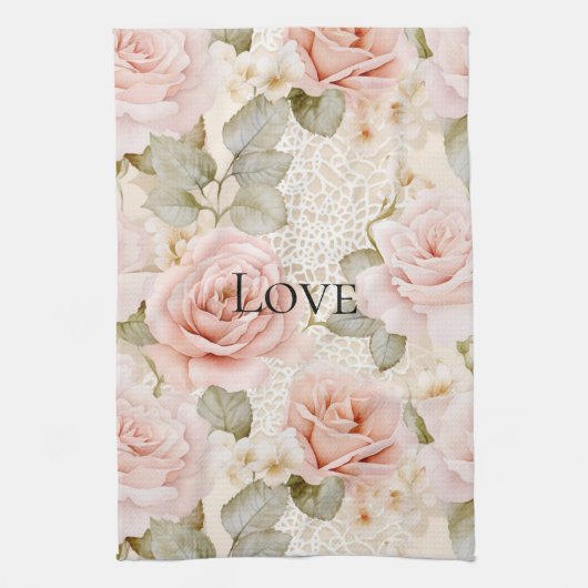 Roze Rozen Bloem Cream Blush  Theedoek (Verticaal)
