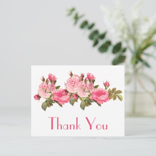 Roze Rozen Bloem Dank u Bloemen Briefkaart (Staand voorkant)