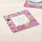 Roze rozen bloem goud liefde bruiloft kartonnen onderzetters (Schuin)