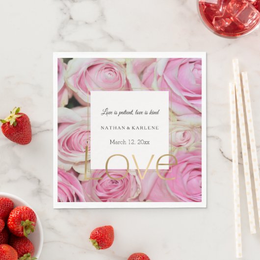 Roze rozen bloem goud liefde bruiloft servet (Insitu)