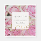 Roze rozen bloem goud liefde bruiloft servet (Voorkant)