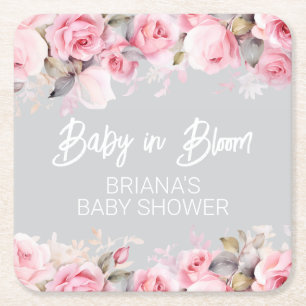 Roze Rozen Bloem Grijs Meisje Baby Shower Kartonnen Onderzetters