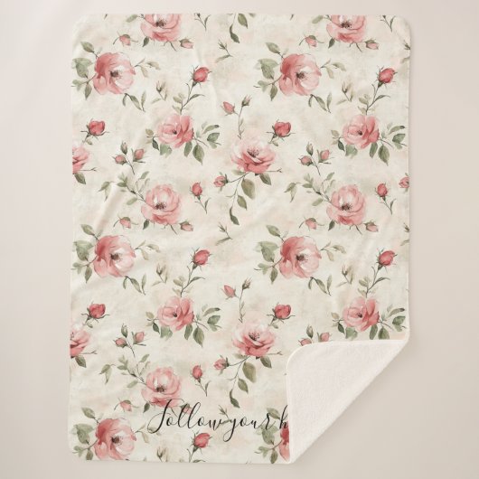 Roze Rozen Bloem  Sherpa Deken (Voorkant)