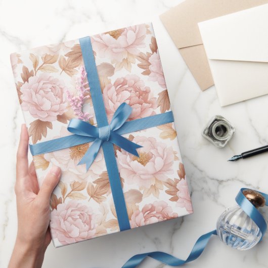 Roze Rozen Bloemachtige Bruiloftsborrel Cadeaupapier (Geschenken)