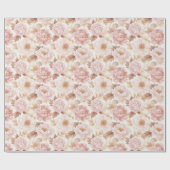 Roze Rozen Bloemachtige Bruiloftsborrel Cadeaupapier (Vlak)