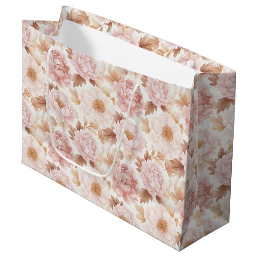 Roze Rozen Bloemachtige Bruiloftsborrel Groot Cadeauzakje (Voorkant Gekanteld)