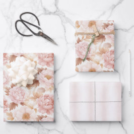 Roze Rozen Bloemachtige Bruiloftsborrel Inpakpapier Vel