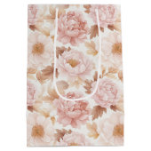 Roze Rozen Bloemachtige Bruiloftsborrel Medium Cadeauzakje (Achterkant)