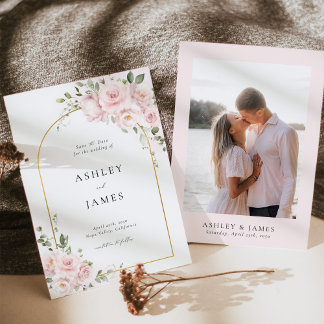 Roze Rozen Bloemboog Trouwkaart 'Save the Date' Save The Date