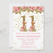 Roze Rozen Bloemen 11e Verjaardagsfeest Kaart (Voorkant)