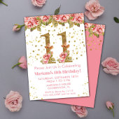 Roze Rozen Bloemen 11e Verjaardagsfeest Kaart