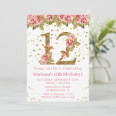 Roze Rozen Bloemen 12e Verjaardagsfeest Kaart (Staand voorkant)