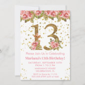 Roze Rozen Bloemen 13e Verjaardagsfeest Kaart (Voorkant)