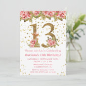 Roze Rozen Bloemen 13e Verjaardagsfeest Kaart (Staand voorkant)