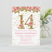 Roze Rozen Bloemen 14e Verjaardagsfeest Kaart (Staand voorkant)