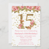 Roze Rozen Bloemen 15e Verjaardagsfeest Kaart (Voorkant)