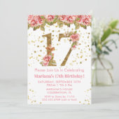 Roze Rozen Bloemen 17e Verjaardagsfeest Kaart (Staand voorkant)