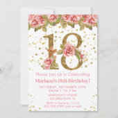 Roze Rozen Bloemen 18e Verjaardagsfeest Kaart (Voorkant)