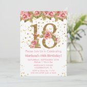 Roze Rozen Bloemen 18e Verjaardagsfeest Kaart (Staand voorkant)